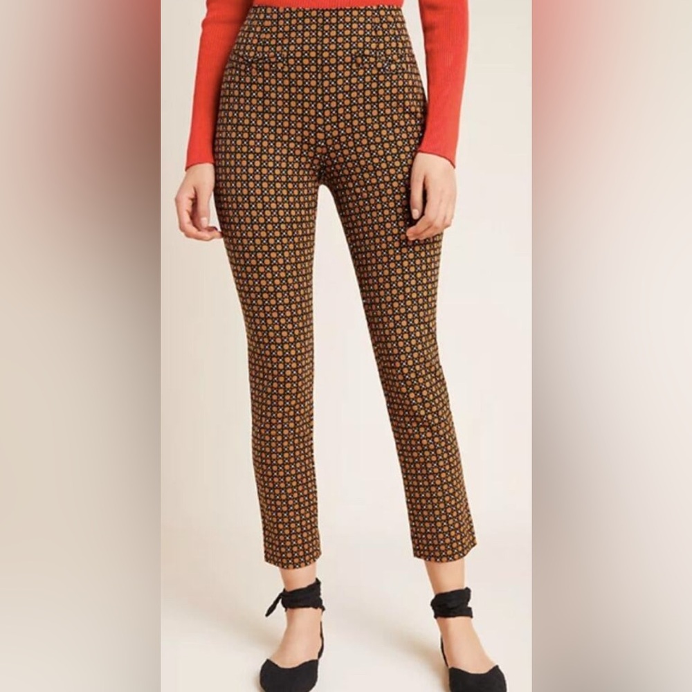 ANTHROPOLOGIE The Essential Slim Trouser Pant in Brown Motif Size 16W